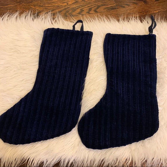 2 Beautiful Navy & Cream Primitive Snowman Stockings - Picture 5 of 12